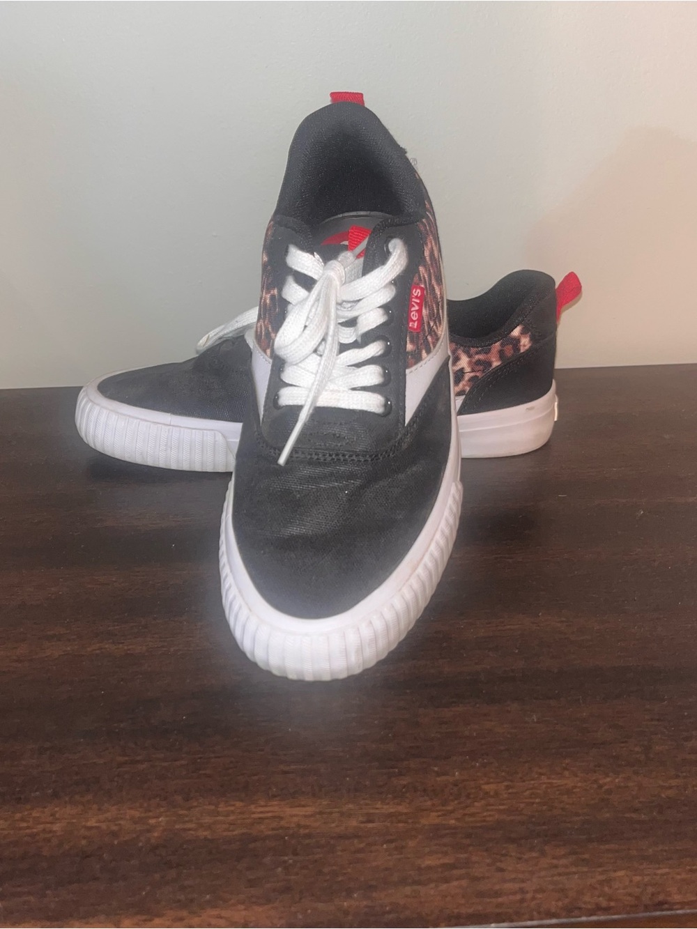 Levi's Black Sneakers with White Soles and Leopard Panels